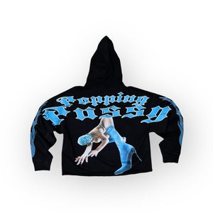 Black ice blue hoodie with green zipper heavy weight